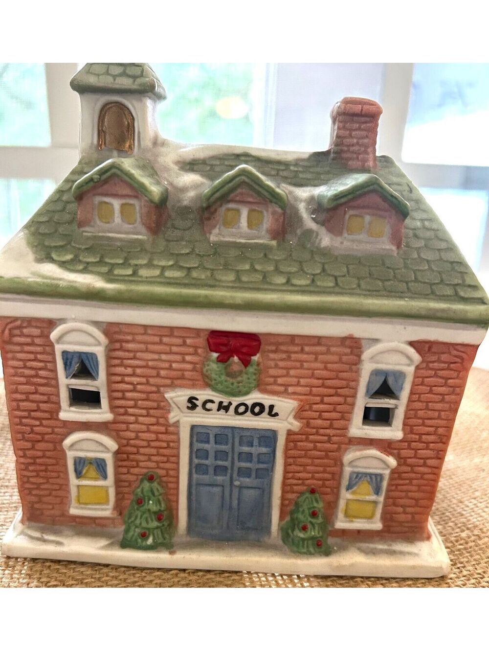 Vintage 1990 National Decorations Christmas Village Schoolhouse Ceramic Building